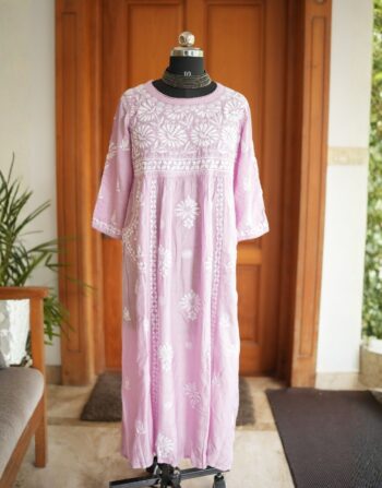 MUSLIN GOWN WITH 3D CHIKANKARI WORK